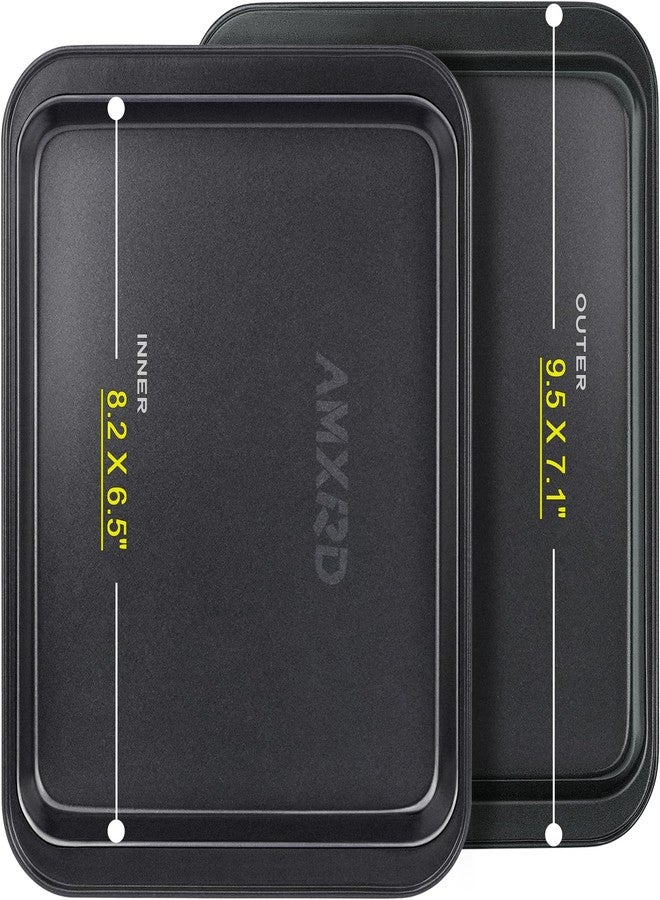 AMXRD Small Baking Sheets, Nonstick Baking Toaster Oven Tray Cookie Sheet, 1 or 2 Person Household, Set of 2, 9.5" X 7.1" (Inner 8.2" X 6.5") - Image 2